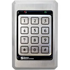 The ESSEX SKE-34S is a keypad constructed of stainless steel with a gray finish. It measures 3 3/8 inches in width and 7/16 inches in depth. This keypad is used for keyless entry applications, providing access control in commercial or industrial settings.