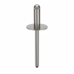 Large flange blind rivet with 0.183" diameter and 1 40/47" length, supplied in a 100-piece pack. Body length is 35/64" and overall length is 1 27/32". Designed for fastening materials where access is limited to one side, the large flange distributes load over a wider area to reduce pull-through in softer materials.
