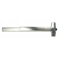 Rim-type exit device with touchbar style for doors up to 3 ft wide. Chrome finish with night latch outside trim. ADA compliant for commercial egress applications