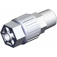 This PFA compression tube fitting from SMC's LQ3 Series features a 1/4 in NPT male thread on one end and a 1/4 in OD compression connection on the other. It is used in high-purity fluid handling systems for connecting threaded ports to tubing. Complies with RoHS_6 and RoHS_10 standards