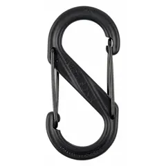 This S-hook double snap hook features a wire gate and nylon construction with an overall length of 2 inches. The two snaps allow for secure attachment and quick release. Commonly used for organizing and securing gear, tools, or keys in industrial, workshop, or outdoor settings.