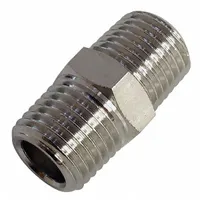 Threaded medium-pressure pipe fitting with male BSPT threads on both ends. Used to connect two male-threaded pipes in a straight line. Suitable for pneumatic, hydraulic, and fluid-handling systems up to 870 psi