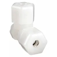 This PARKER compression tee fitting is made of nylon and features a 1/4 in OD tube connection on two ports and a 1/8 in pipe thread on the third. It is used to branch or join tubing in pneumatic or low-pressure liquid fluid systems