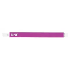 Tyvek security wristband in purple, 10 inches long by 3/4 inch wide. Supplied in a 500-pack. Used for identification and access control in events, healthcare, and other secure environments.