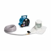 Complete supplied-air respirator system including a blower, single bib hood, and 50 ft hose. Designed for industrial applications requiring respiratory protection such as painting, chemical handling, and abrasive blasting