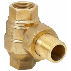 Temperature-sensitive radiator valve for hot water and steam systems. Angle body constructed of brass and stainless steel. Connections: 3/4 in NPT pipe and 3/4 in radiator. Maximum pressure: 25 psi water/steam.