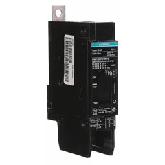 The SIEMENS BQD1100 is a 100 A, single-pole miniature circuit breaker rated for 277V AC. It features a bolt-on connection and standard trip unit, providing overcurrent protection in branch circuits. Suitable for use in electrical distribution systems where compact, reliable circuit interruption is required.