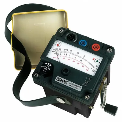 AEMC INSTRUMENTS Megohmmeter: 1 ohm to 5 gigohm, CAT II 600V/CAT III 300V, IP52, Analog - Megohmmeters for Harsh Environments