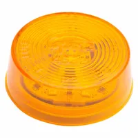 LED clearance marker lamp with round amber lens and 2-inch overall diameter. Features a bracket/grommet mount and PL-10 connector. SAE P2 rated for side and rear visibility on trucks, trailers, and heavy equipment