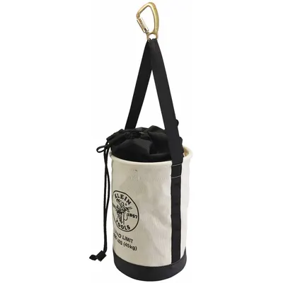KLEIN TOOLS Bucket Bag: 17 in H, White, Canvas, 0 Pockets, Drawstring - Canvas Bucket Bags