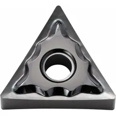 Carbide triangle indexable turning insert for general turning, facing, and profiling operations. Suitable for medium-duty machining on steel, stainless steel, and cast iron. Provides consistent cutting performance in industrial manufacturing applications.