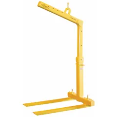 This adjustable-height pallet lifter has a maximum load capacity of 4,000 lb and a maximum fork spacing of 36 in. It is used in material handling operations to lift and move palletized loads in warehouses, manufacturing plants, and distribution centers.
