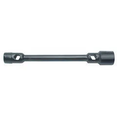 Double-ended lug wrench with two heads, featuring a 1 in and 5/8 in square SAE socket. 6-point standard-depth socket with electrostatic paint finish. Designed for removing and installing standard lug nuts on farm equipment.