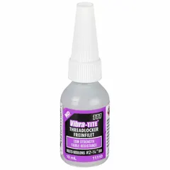 Purple, low-strength threadlocker in a 0.34 fl oz bottle. Designed for fasteners requiring removable hold, allowing occasional adjustment or disassembly. Suitable for securing screws, bolts, and nuts on various equipment.