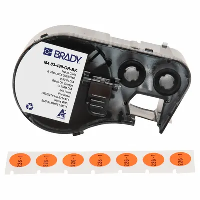 BRADY Combined Label and Ribbon Cartridge: Circle, 1/2 in, Cryogenic Autoclavable Nylon - Brady Thermal Transfer Precut Label Roll Cartridges