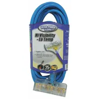 SOUTHWIRE Extension Cord: Outdoor Use, 25 ft Lg, 3 Outlets, 5-15P, 14/3, SJTW, Blue, T-Shape (MPN 32678806)