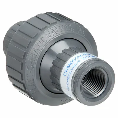 PLAST-O-MATIC Check Valve: Diaphragm, Inline Valve Body, 1/2 in Pipe Size, FNPT x FNPT - PVC Inline Diaphragm Check Valves