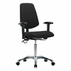 APPROVED VENDOR Fabric ESD Task Chair with Arms, 18 1/2 in Seat Width, 17 in Seat Depth, Height Range 21 1/2 to 29 in, Aluminum Base