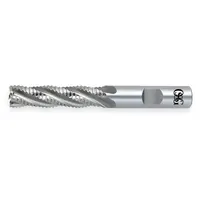 Cobalt roughing end mill with 8 flutes and fine pitch geometry for heavy material removal. Mill diameter 2", length of cut 6", overall length 9-3/4". Suitable for roughing operations on steel, stainless steel, and high-temperature alloys in general machining applications