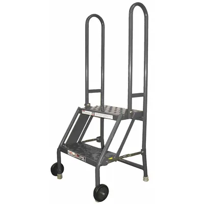 TRI-ARC Rolling Ladder: 1.7 ft Platform Ht, Unassembled, No Locking Mechanism - Steel Easy Tilt-&-Roll Ladders