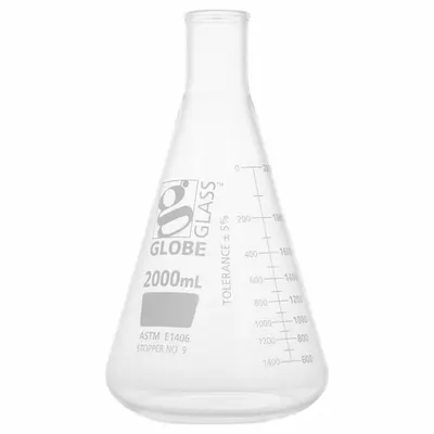 GLOBE SCIENTIFIC Erlenmeyer Flask: 2 L, Colorless, Round, A - Glass Erlenmeyer Flasks