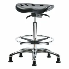 Approved Vendor Polyurethane Lab Stool, Height Range 23" to 33-1/2", 17" Seat Width, 14" Seat Depth, 5 Glides, Aluminum Base, Black