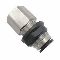 Nickel-plated brass push-to-connect adapter fitting with nylon components. Connects 5/32 in OD tubing to a 1/8 in FNPT port. Used in pneumatic systems for tool-free installation