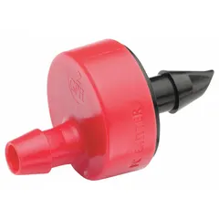 Plastic spot watering emitter for use with 1/2 in or 3/4 in drip tubing. Delivers targeted water directly to plant roots in gardens, landscapes, and greenhouses. Suitable for precise irrigation of individual plants, flower beds, or vegetable rows.