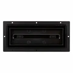 This FITTES floor register is a one-way, non-adjustable plastic grille in a decorative black finish. It measures 4 inches in height and 10 7/8 inches in width, with an uncoated surface. Suitable for installation in ceilings, floors, or walls in HVAC systems to direct airflow in a single direction.