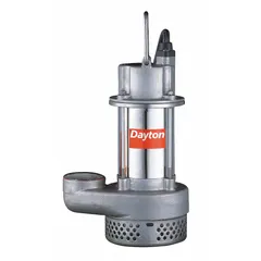 This corrosion-resistant submersible sump pump is designed for dewatering applications such as removing standing water from basements, construction sites, and flooded areas. It operates at 120V AC and delivers a flow rate of 64 gpm at 10 feet of head with a 2-inch FNPT discharge connection. The pump does not include a switch.