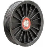 This DAYCO idler pulley is a serpentine, ribbed pulley with a flanged flange, designed for light-duty vehicle accessory drive systems. It features 6 grooves and is constructed from polymer material. The pulley guides and tensions the serpentine belt to ensure proper operation of engine components such as alternators and water pumps