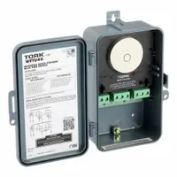 The TORK WFTU40 is a plastic-bodied, surface-mount wireless digital timer switch for indoor use. It features 7-day astronomic functionality for automated scheduling based on sunrise and sunset, suitable for controlling lighting and other loads in commercial or industrial settings