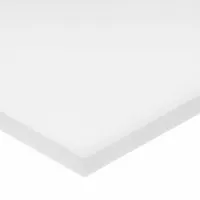 This UHMW polyethylene bar measures 0.375 in thick, 3 in wide, and 8 ft long. It has a tensile strength of 4,400 psi and an impact strength of 160 ft-lb/in. The material is opaque white with no backing. Typical applications include wear strips, chute liners, conveyor guides, and food-processing components where low friction and high impact resistance are required