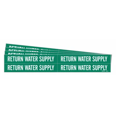 BRADY Pipe Marker: Reheat Water Return, Green, White, Fits 3/4 to 2 3/8 in Pipe O.D. - Reheat Water Return Adhesive Pipe Markers