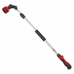 This metal watering wand features a twist-type GHT connection and offers 10 selectable spray patterns. With a maximum temperature rating of 100°F, it is suitable for general garden watering tasks such as watering flower beds, hanging baskets, and potted plants.
