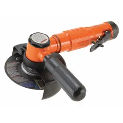 This CLECO air-powered angle grinder is a heavy-duty tool with a standard reach design, delivering 0.8 hp and a maximum speed of 13,500 RPM. It is suited for grinding, cutting, and surface preparation tasks in industrial metalworking, fabrication, and maintenance applications.