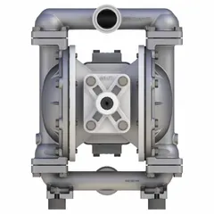 This SANDPIPER air-operated double diaphragm pump is FDA-compliant for sanitary liquid transfer. It features a 1 1/2 in Tri-Clamp connection, 45 gpm flow rate, Santoprene check valves, and stainless steel seats. Suitable for food, dairy, beverage, and pharmaceutical applications.