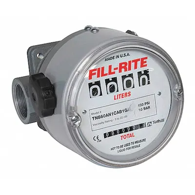 FILL-RITE Mechanical Flowmeter: 4-Digit Mechanical Fuel Transfer Meter, E100/E85/Solvents - Nutating Disc Totalizers for Fuels