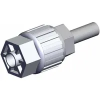 This PFA compression tube fitting from the SMC LQ3 series has a triple-branch design with three 3/8 in OD ports. It is used in high-purity fluid handling systems requiring leak-free connections and contamination control. The fitting complies with RoHS6 and RoHS10 standards