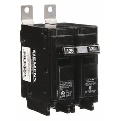 The Siemens B2125H is a 125 A, 2-pole miniature circuit breaker from the BL Series, rated for 120/240V AC single-phase systems. It features a bolt-on connection for use with Siemens P1 Panelboards and provides overcurrent protection with a maximum AIR rating of 22kA at 120/240V AC. Suitable for commercial and industrial power distribution applications.