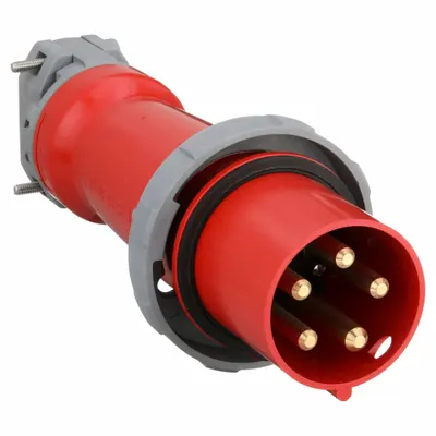 HUBBELL Pin and Sleeve Plug: Red, 277/480V AC, Three Phase, 100 A, 4 Pole, 5 Wire - Watertight Plugs