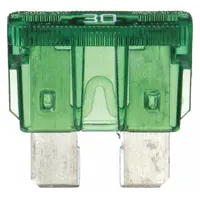 Fast-acting, non-indicating blade fuse rated 30 A at 32 V DC. Standard profile for plug-in installation in automotive fuse blocks. Provides overcurrent protection for vehicle circuits such as lighting, motors, and auxiliary systems