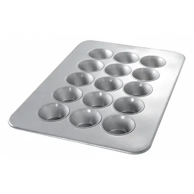 CHICAGO METALLIC 15-Slot Muffin Pan, Aluminized Steel, 26 ga, Silver, 17 7/8 in - Cupcake & Muffin Pans