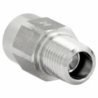 This inline piston check valve features a stainless steel body and piston for corrosion resistance. With 1/4 in FNPT x MNPT connections, it is used in piping systems to prevent backflow in water, air, and other non-aggressive fluid applications