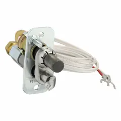 This pilot assembly is designed for propane gas heating systems. It features a 90-degree left orientation and is used to ignite the main burner in residential or commercial heating equipment. The assembly ensures reliable flame initiation and safety shutdown if the pilot flame is lost.