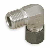 This single-ferrule stainless steel elbow from the CPI™ series connects 1/2 in OD tubing to 3/4 in male NPT pipe threads. It is designed for leak-free connections in instrumentation and process lines within industrial fluid systems
