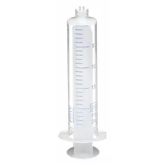 Sterile 20 mL Luer lock syringe with polypropylene barrel and tip, and HDPE plunger. Individually packaged. Compatible with sharp, tri-bevel needles (not included). Tip is non-replaceable. Used for precise fluid measurement and delivery in medical, laboratory, and industrial settings requiring a secure Luer lock connection.