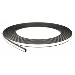 This D-shaped EPDM foam rubber seal features a self-adhesive backing for quick installation. It provides compression sealing against air, moisture, dust, and vibration in applications such as enclosures, doors, panels, and machinery. The black EPDM material offers resistance to weathering and ozone.