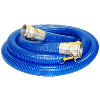 This PVC water suction and discharge hose assembly features PVC helix reinforcement for flexibility and strength. It is rated for 115 psi and operates in temperatures from -40° to 150°F. The 100-foot length and clear hose allow for easy monitoring of flow. Suitable for water transfer in industrial, agricultural, and construction applications