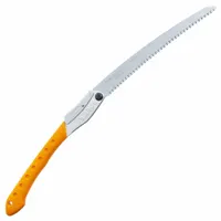 This pruning saw features a 14 1/4 in carbon steel blade with a 5.5 tooth pitch and 0.07 in thickness. Overall length is 30 1/4 in. The rubber handle provides a secure grip. Suitable for cutting tree branches and woody vegetation in landscaping and forestry tasks